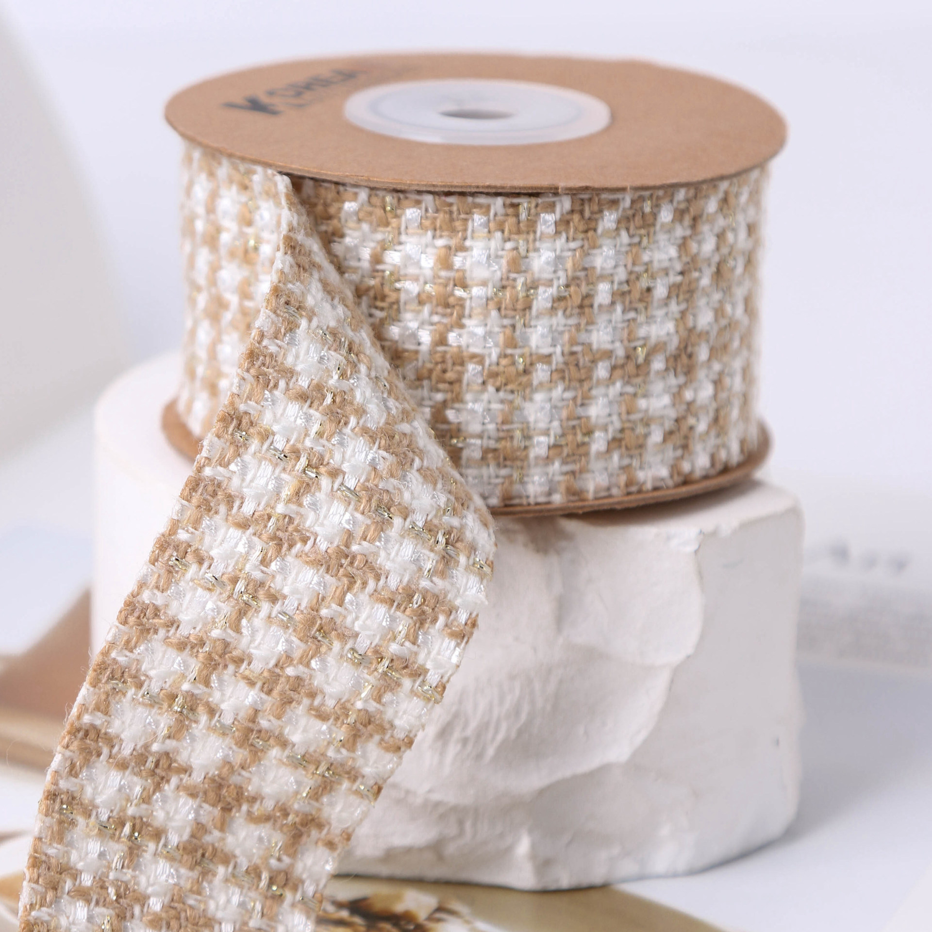 Autumn and winter collection: Gold and silver scallion large check linen woven tape, DIY bow hair accessory, flower gift packaging, clothes and accessories pic 21