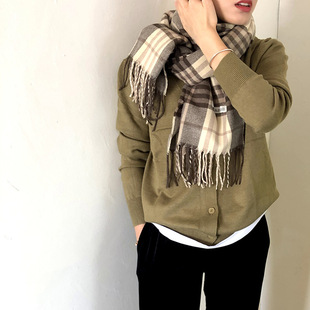 Korean style pink checkered scarf imitating cashmere winter purple scarf 2022 autumn and winter new style widened scarf shawl pic 10