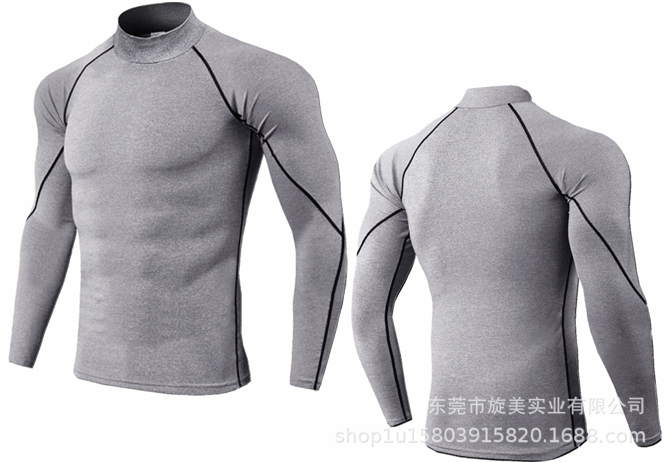 2024PRO健身修身男长袖户外运动高弹速干骑行训练薄款紧身高领T恤详情29