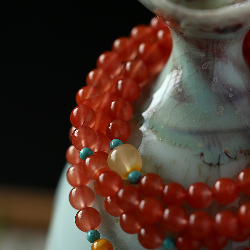 DIY original Liangshan Nanhong agate bracelet, natural cherry red bracelet, hanging beeswax gourd, circling 4 times, good luck for women pic 11