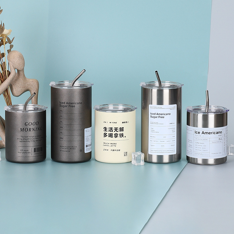 跨境304不锈钢冰美式咖啡杯真空双层带吸管直身杯家用便携保温杯详情3