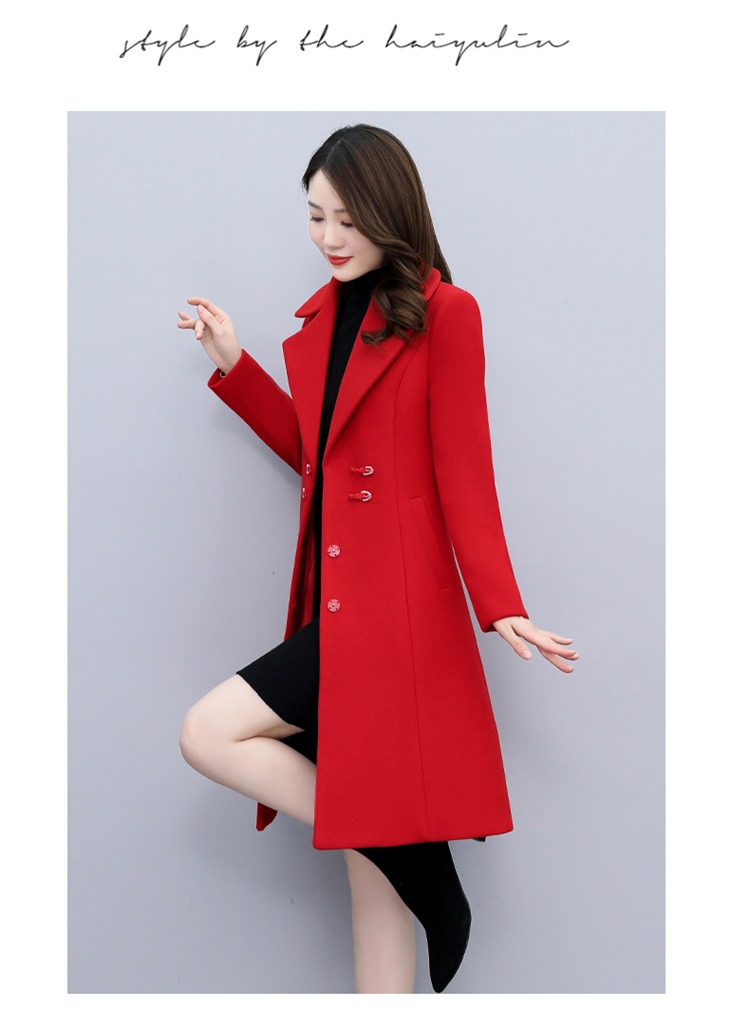 High-end woolen overcoat for women, mid-length, 2021 new autumn and winter Korean style, fashionable and elegant, fitted suit collar jacket pic 17