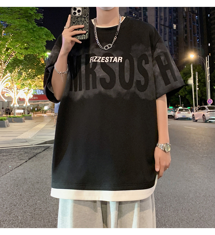 港风短袖t恤男夏季2024新款美式潮牌男生oversize青少年宽松体恤详情4