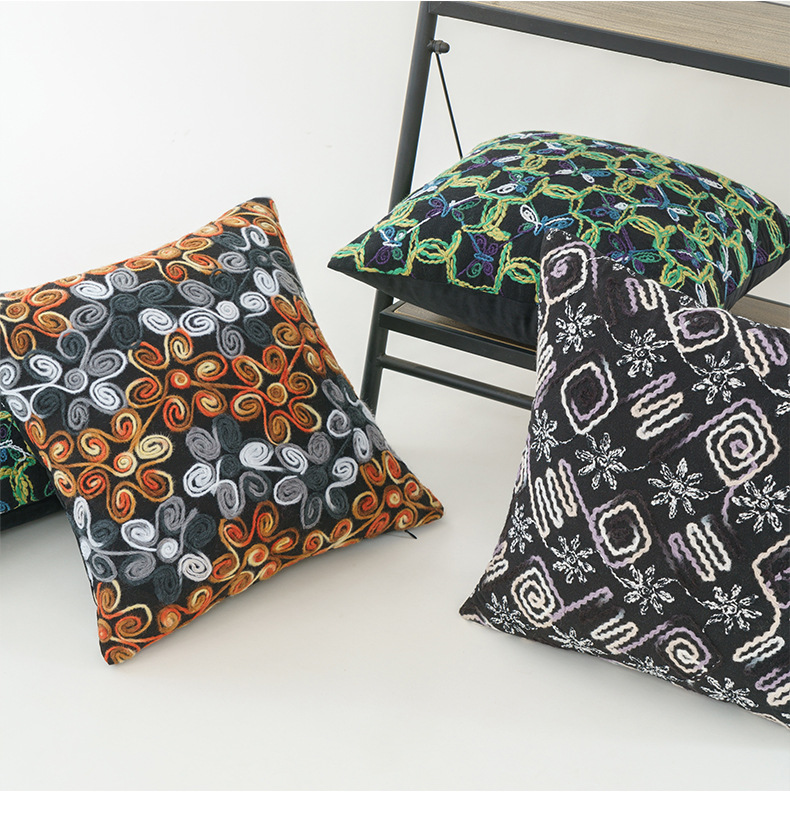 Cotton thread embroidery, geometric lines, flowers, exotic Moroccan throw pillows, cushions, backrests, pillowcases pic 7