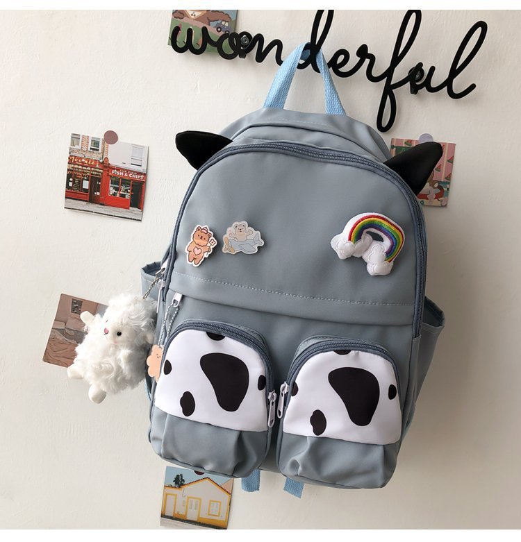 Japanese-style ins campus school style, fresh and cute, cute cow with earbuds, soft girl schoolbag, funny student backpack pic 32