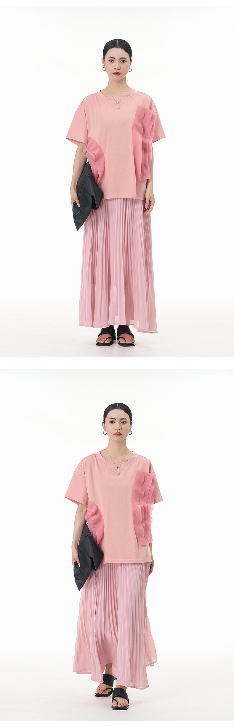 大码女装2025夏新宽松纱网拼接纯棉短袖T恤气质韩版显瘦上衣68852详情5