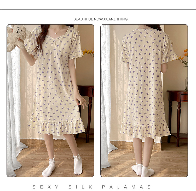 带胸垫睡裙女夏季短袖小清新连衣裙加大加肥大码300斤胖mm家居服详情22