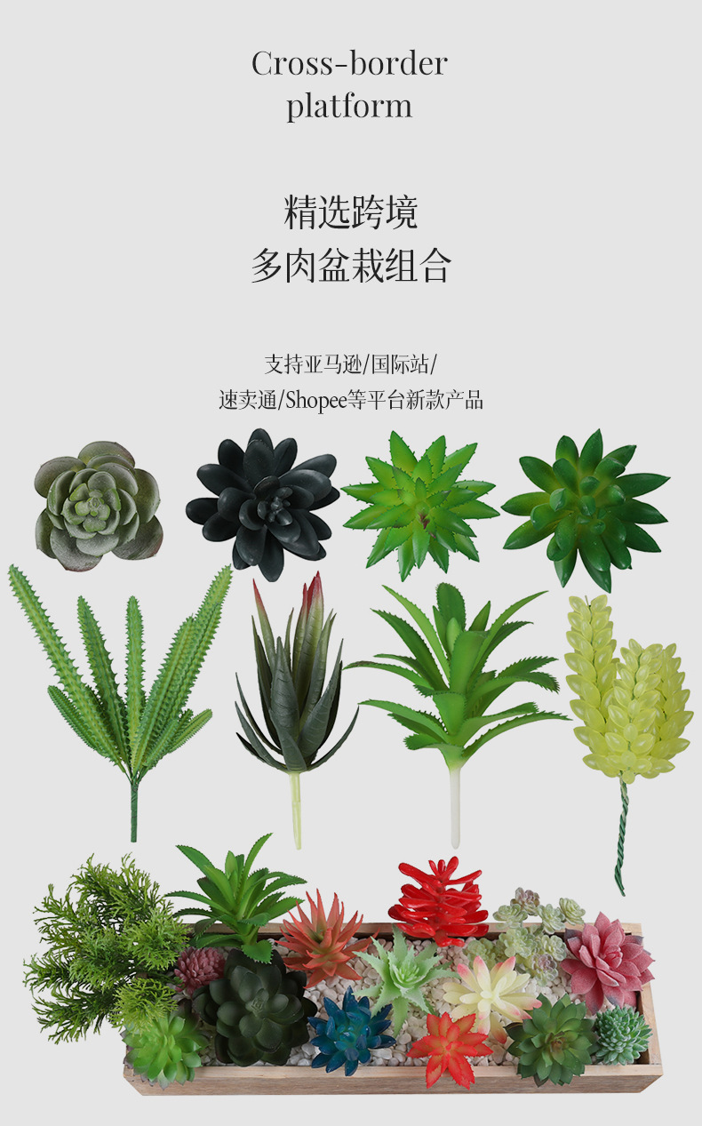 Amazon set of simulation succulent three-piece set with PVC box home decoration simulation plant potted plant gift pic 18