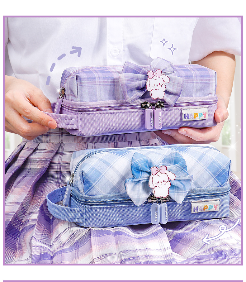 ins日系jk格子女孩可爱文具袋创意网红中小学生高颜值大容量笔袋详情23