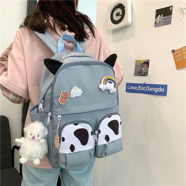 Japanese-style ins campus school style, fresh and cute, cute cow with earbuds, soft girl schoolbag, funny student backpack pic 108