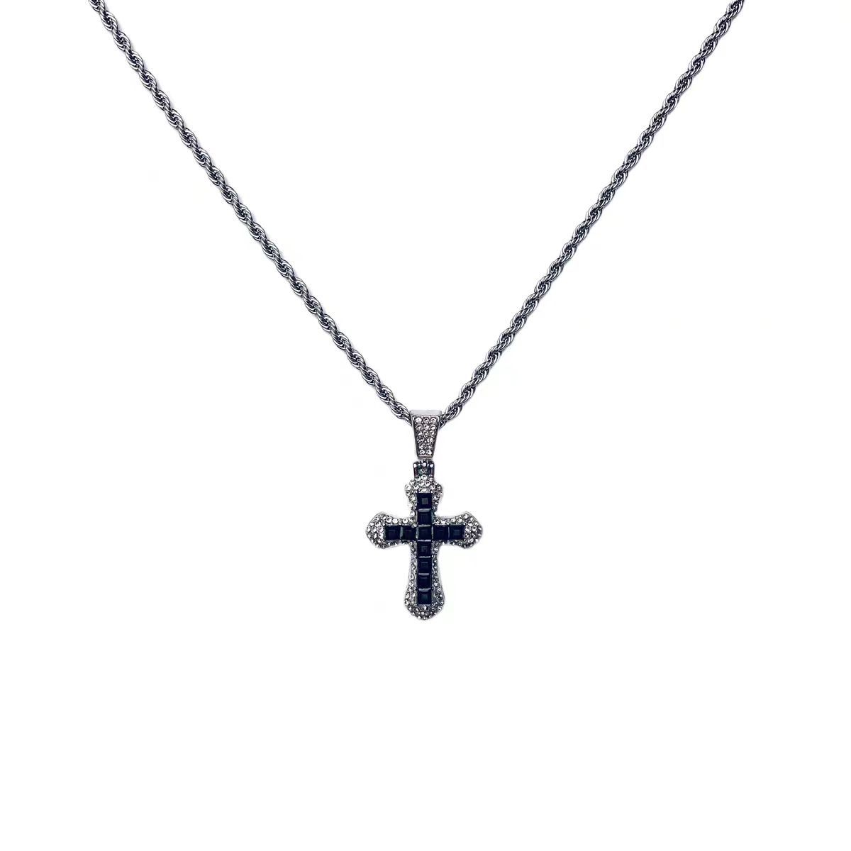 新款跨境欧美满钻十字架项链男女吊坠嘻哈潮流个性钛钢毛衣链饰品详情13