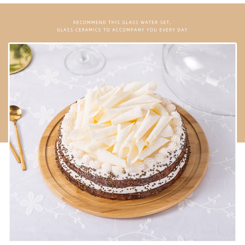 Creative transparent dust-proof cake glass cover, food cover, cake plate, dessert table, pastry glass cover with bamboo and wood tray pic 2