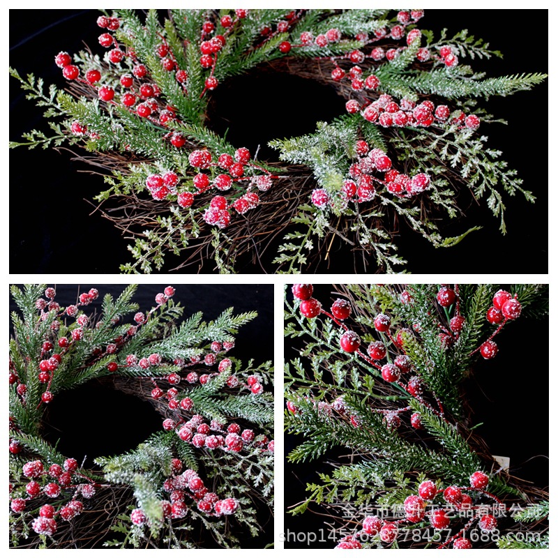 Desheng Thanksgiving Decoration Cross-border e-commerce Amazon Red Fruit, Snow, Frost, snow Powder Flower Wreath Christmas decoration pic 12