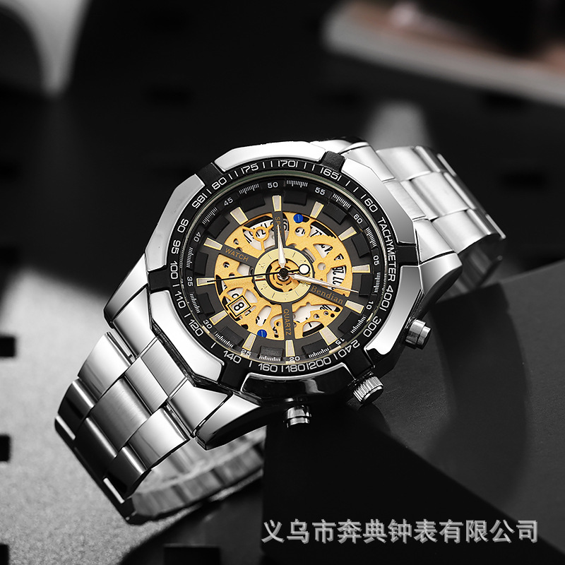 外贸热销希音TEMU男士时尚电镀钨钢休闲全自动仿机械手表批发详情10