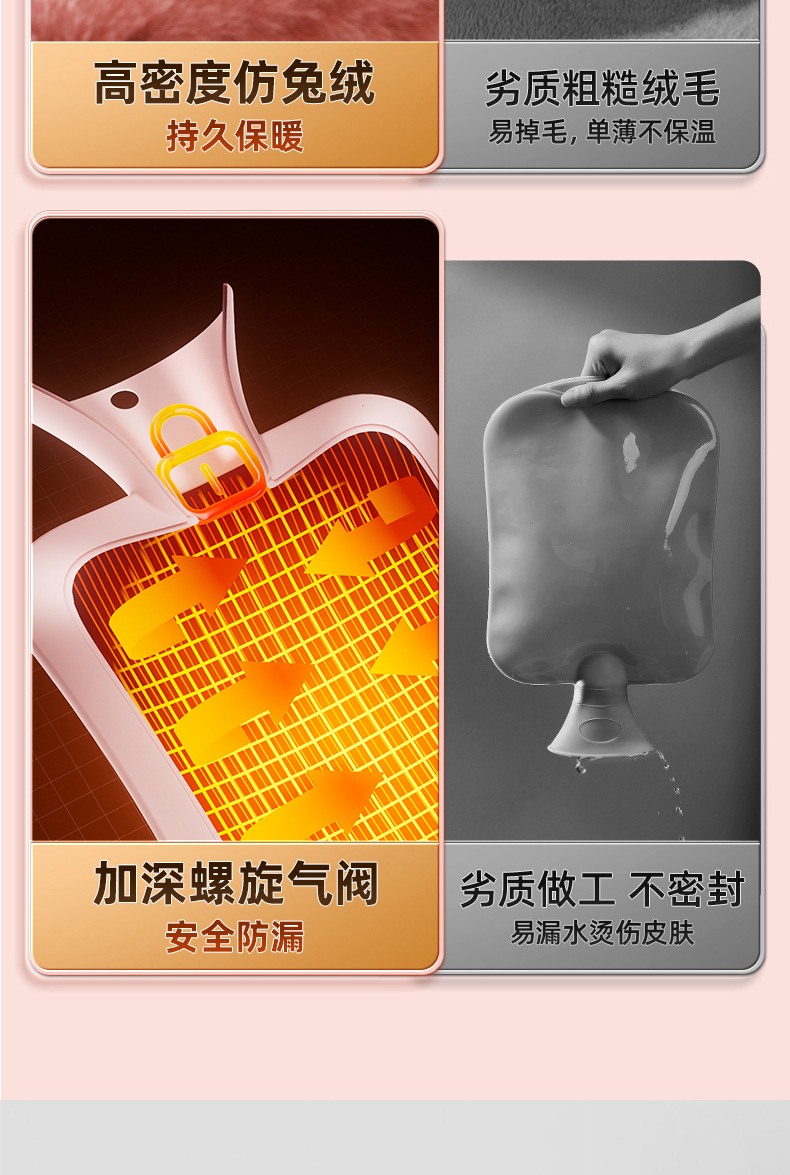 注水热水袋加厚防爆女生暖手热敷肚子暖脚神器仿兔绒灌水暖手袋详情7