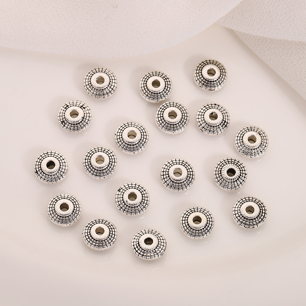 Retro gold and silver flying saucer threaded polka dot perforated spacer beads, simple smooth surface bead diy alloy jewelry accessories pic 6