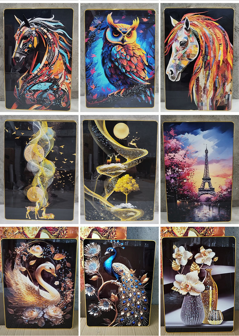 镶钻晶瓷画晶石画外贸装饰画客厅餐厅卧室蜻蜓花朵壁画烤瓷镶钻画详情9