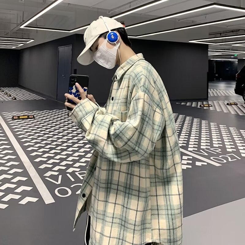 美式春秋季日系长袖格子衬衫男士韩版潮流ins网红休闲款衬衣外套详情17