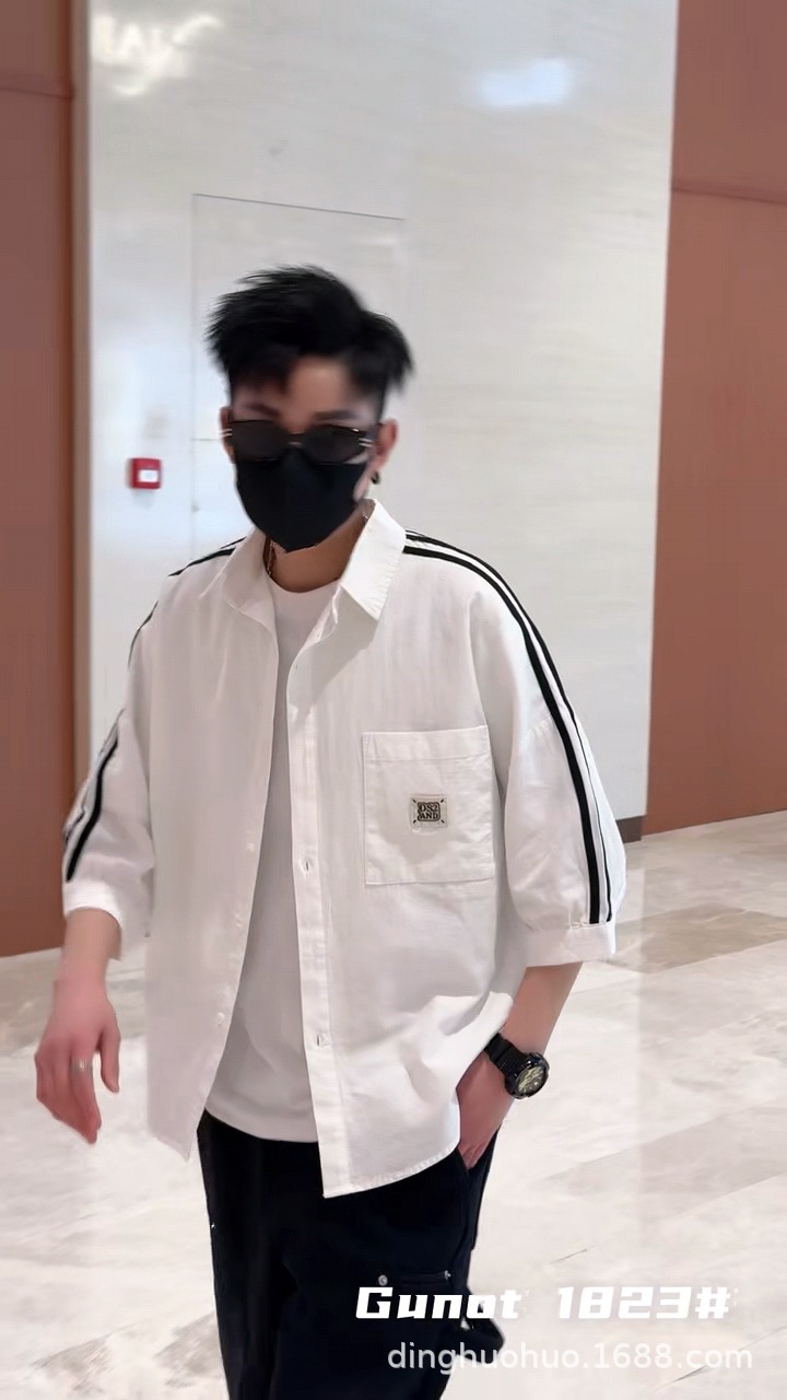 衬衫男士夏季潮流五分袖衬衣男装帅气短袖上衣服薄款七分中袖寸衫详情17