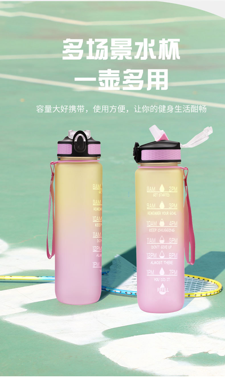 亚马逊塑料杯运动水杯大容量吸管杯便携渐变色太空杯户外健身水壶详情7