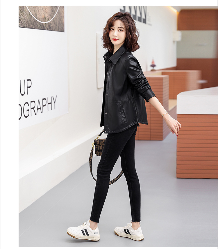 黑色皮衣外套女2022春秋短款小个子宽松显瘦韩版机车服PU皮上衣详情15