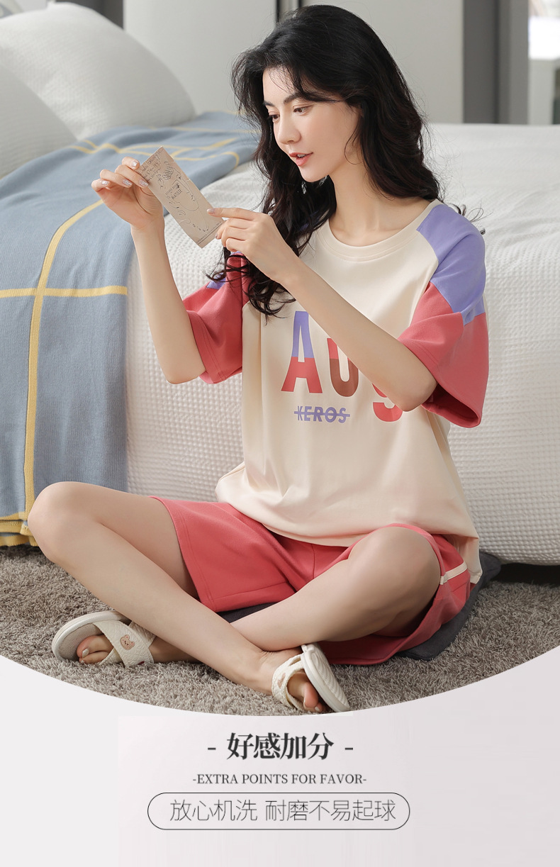 夏季纯棉睡衣女士可爱短袖薄款两件套装韩版时尚春夏可外穿家居服详情9