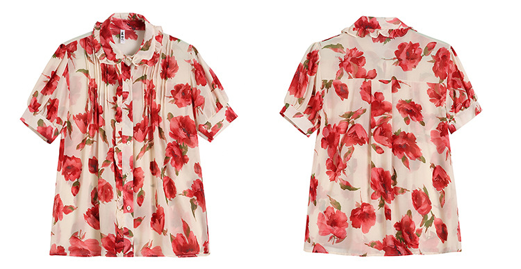 2020夏季新款短袖上衣女韩版碎花雪纺衫百搭气质衬衫详情10