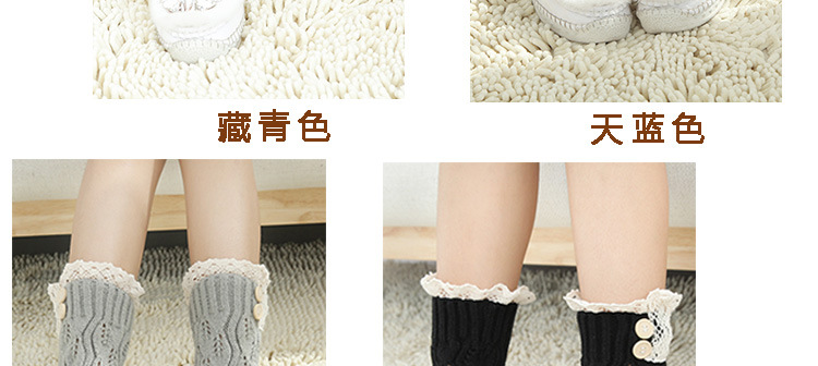 Korean knitted warm leg guards for autumn and winter, sweet solid color lace cutout leg covers, loose button ankle boot covers pic 19