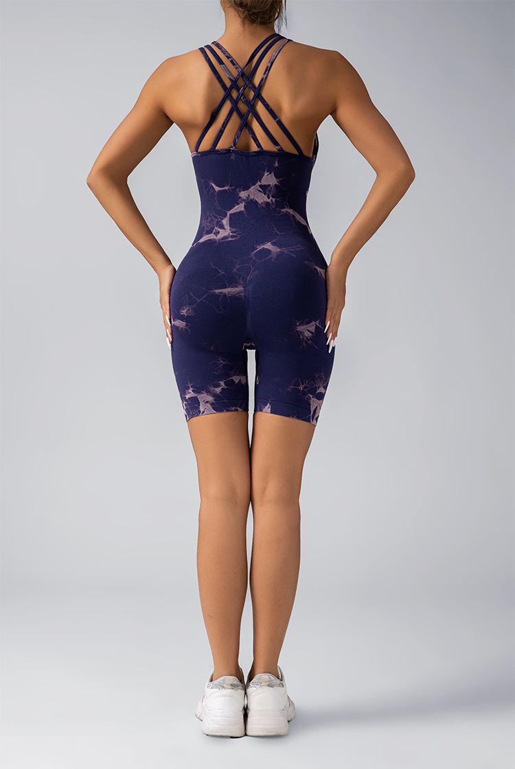 欧美扎染连体衣塑身一体式交叉美背背心紧身无缝健身瑜伽服短裤女详情16