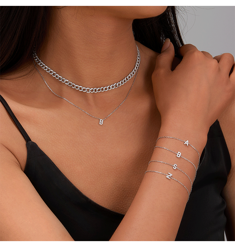 925 sterling silver bracelet with 26 letters set with zircon, a niche, light luxury and high-end style, an ins sterling silver bracelet, a cross-border bestseller accessory pic 9