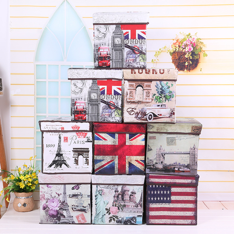 British retro square non-woven fabric storage stool, folding storage stool, BOX storage box, fabric storage box pic 7