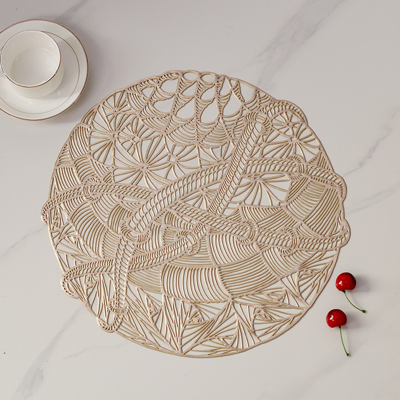 Womei Fashion Home Design round gold-embossed tablecloth and table mat, European-style light luxury PVC waterproof, anti-slip, oil-proof, heat-resistant, wear-resistant and heat-insulating pad pic 9