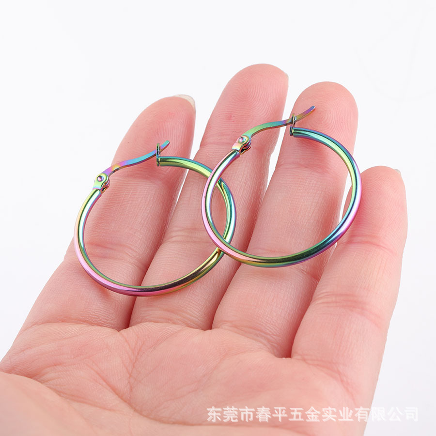跨境不锈钢经典耳环欧美时尚夸张大耳环钛钢圆形圆圈耳扣线圈耳环详情10