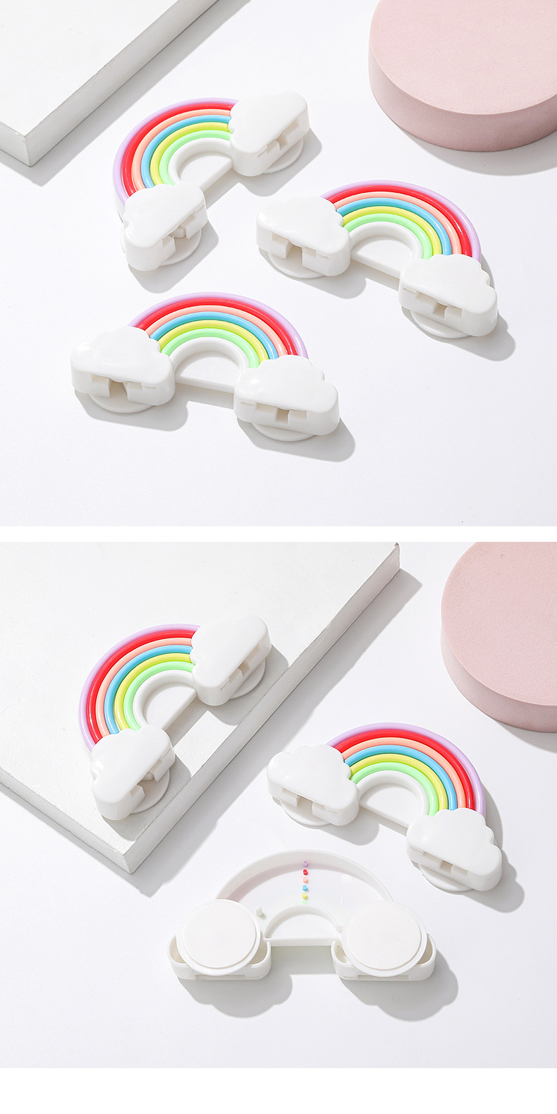 彩虹安全抽屉锁扣免打孔卡扣柜子冰箱锁宝宝抽屉锁婴儿防护柜门安详情14