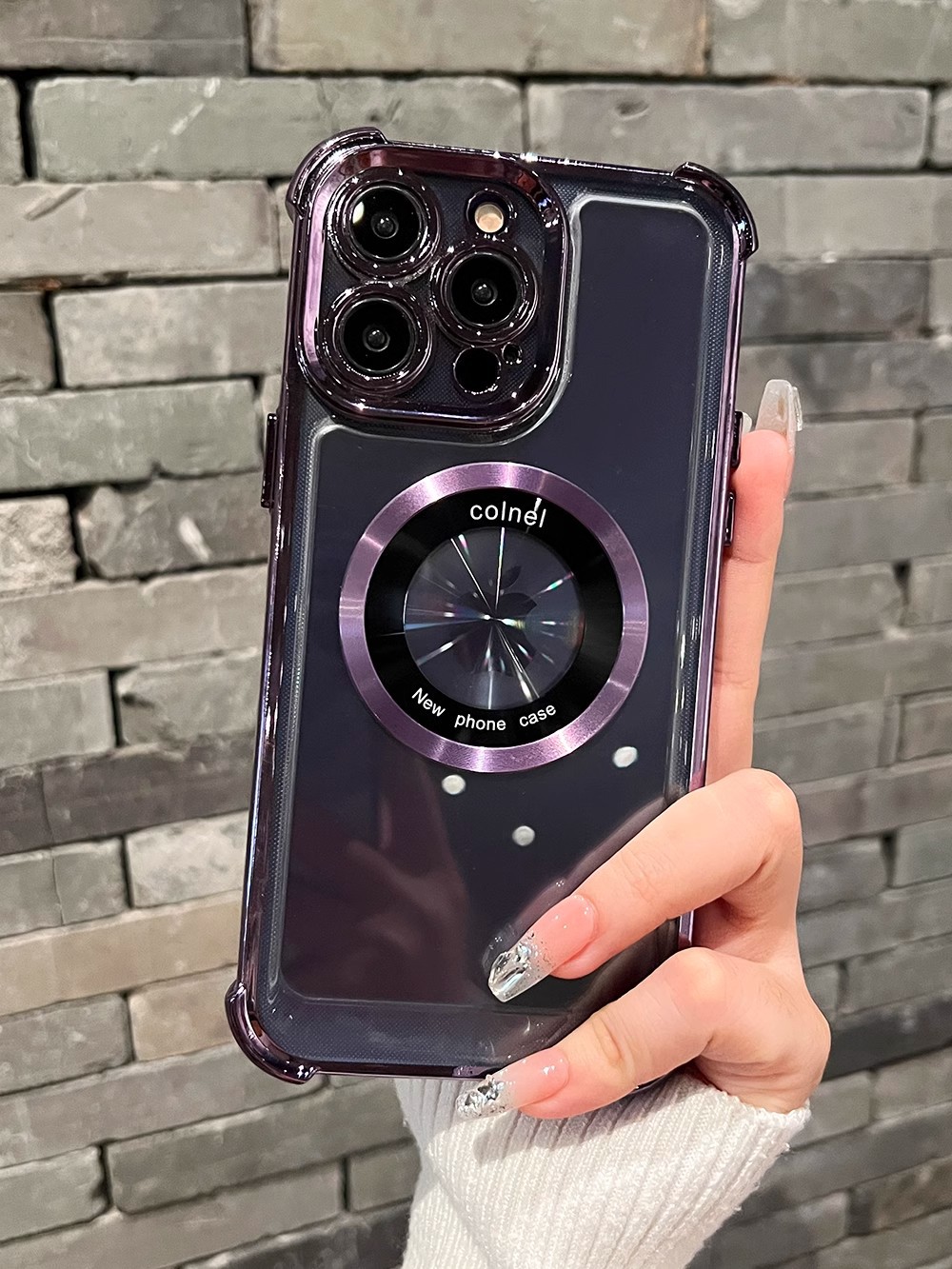 Four-corner anti-drop suitable for iPhone15 phone case magnifying glass magnetic suction iPhone15 electroplated anti-drop and anti-leak label protective case pic 4