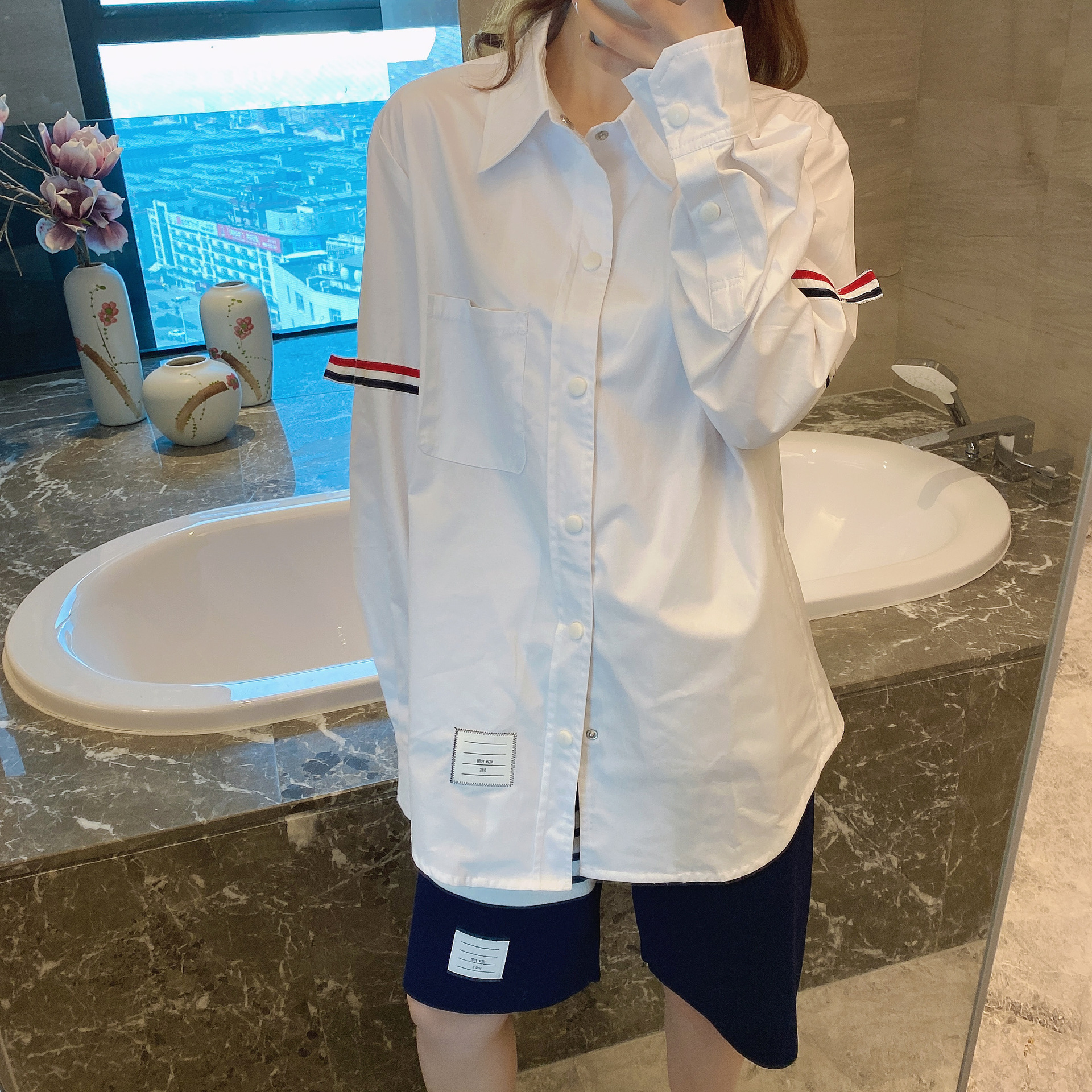 TB casual trendy brand poplin slim-fit solid white shirts for men and women, Oxford fabric shirts for women with long sleeves pic 65