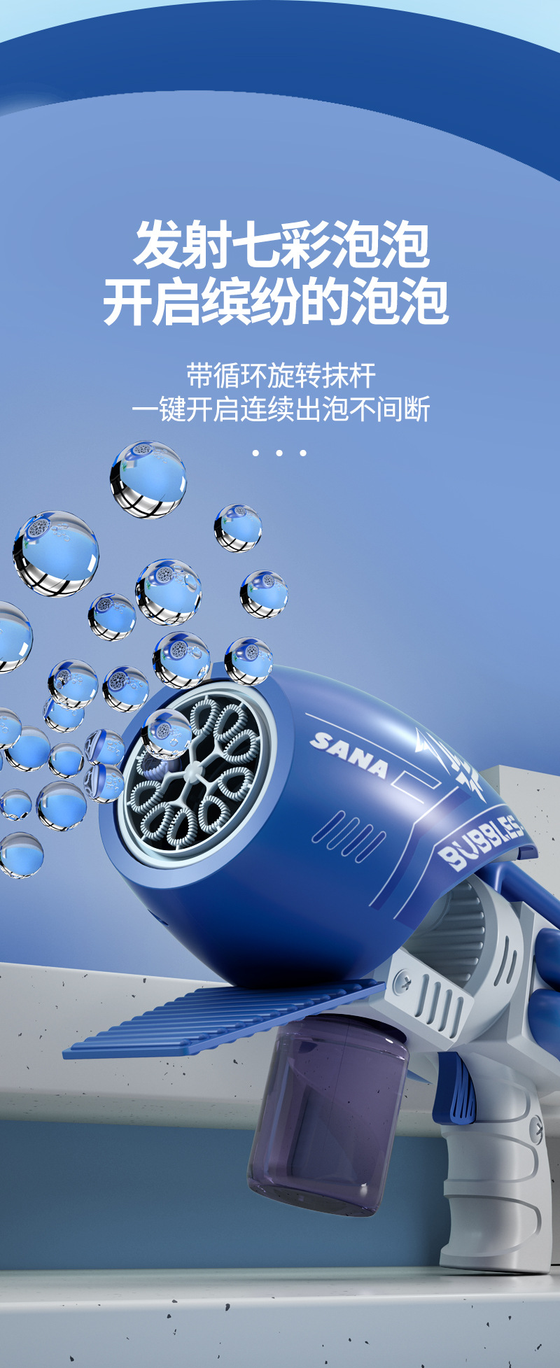 跨境爆款2023新款电动儿童全自动发光泡泡发射器加特林泡泡机玩具批发详情4