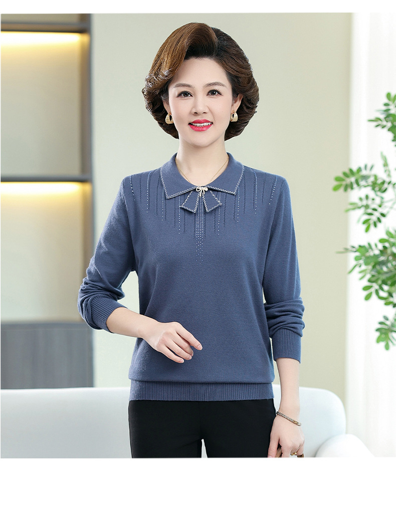 New autumn collection for middle-aged and elderly mothers: Solid color loose knitted pullover sweater with a baby collar for women. 2023 casual mom wear pic 16