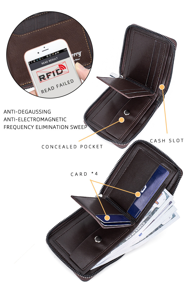 新款男士短款钱包Baellerry跨境复古多卡位拉链零钱包撞色卡包男详情7