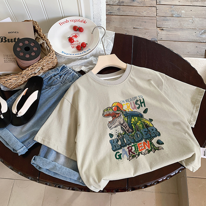 Niño camiseta verano 2024 nuevo niño niño korean versión algodón manga corta bebé dibujos animados lindo casual top pic 6