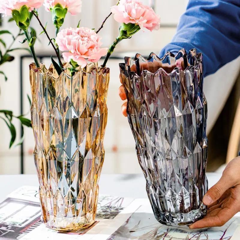 Simple thickened crystal glass vase with serrated mouth, starry sky, water-grown lily, flower arrangement, crystal glass shared vase, living room dining table, home ins decoration pic 22
