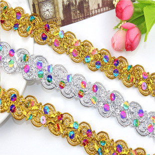 厂家批发财艺金银丝花边 服装辅料舞台桌布金色花边 窗帘亮片花边详情6