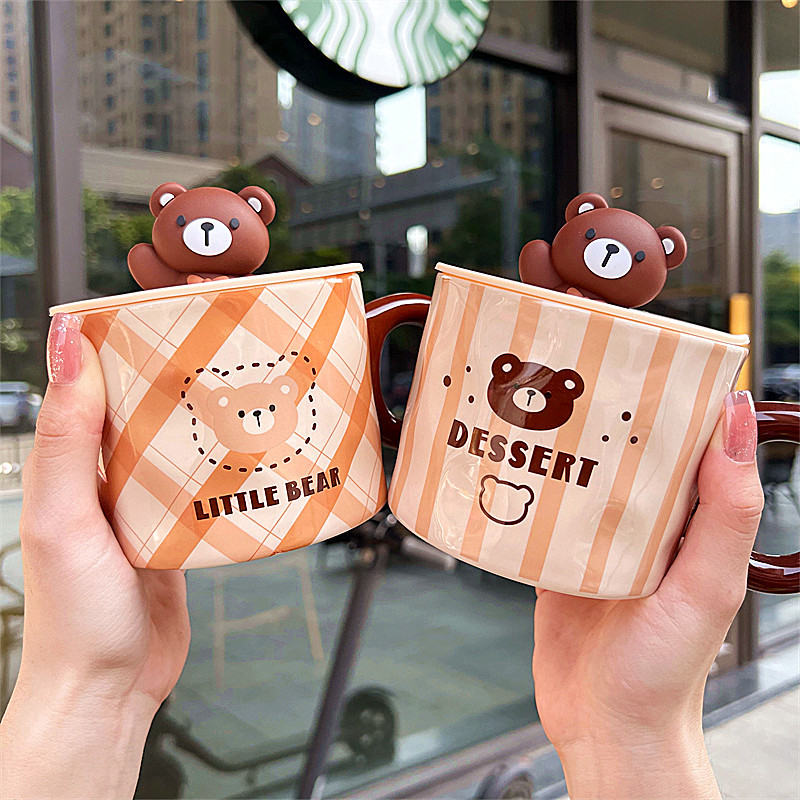 马克杯带盖情侣小熊陶瓷水杯女生超可爱创意家用早餐杯办公室杯子详情3