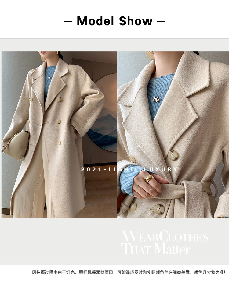 Double-sided woolen water ripple coat for women, mid-length, autumn and winter Korean style, stylish and stylish, double-breasted woolen coat pic 8