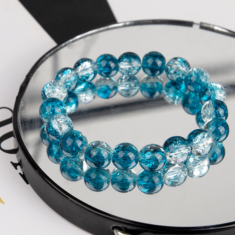 爆款玉碎爆花圆珠玻璃手链男女简约双色冰碎爆花闪透手串配饰批发详情5