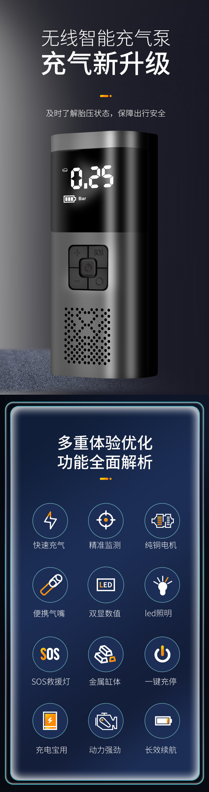 Newmann cross-border new wireless intelligent car air pump, portable car tire air pump, electric air pump, vacuum cleaner, car air pump pic 1