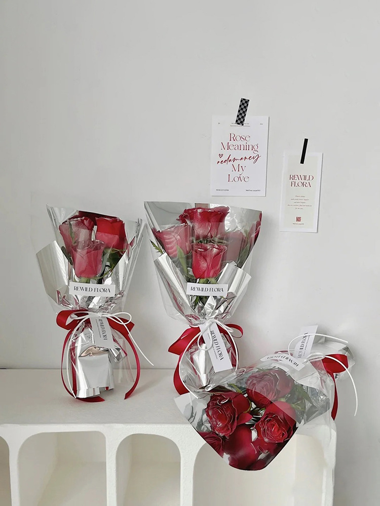 网红新款防水镜面纸花店纸材加厚铝箔膜鲜花包装纸高级感包花纸详情7