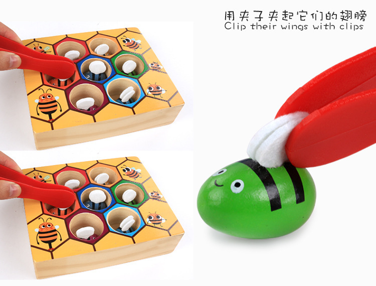 Montessori early education beehive game teaching aid, catch the diligent little bee, color recognition, 0-3 years old parent-child toy pic 8