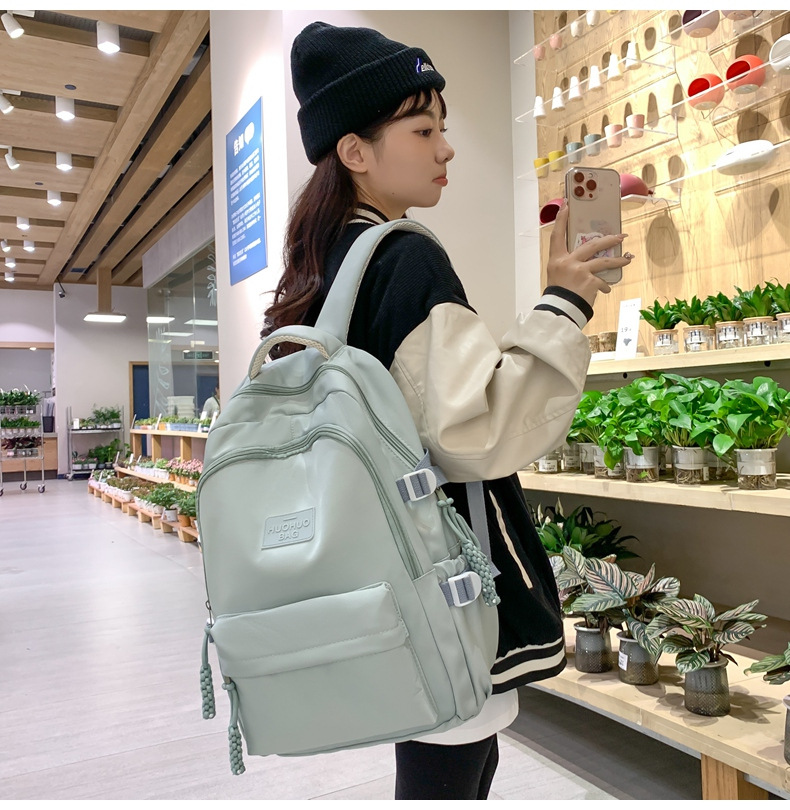 纯色休闲双肩包小学生女初高中书包简约时尚百搭大容量大学生背包详情27