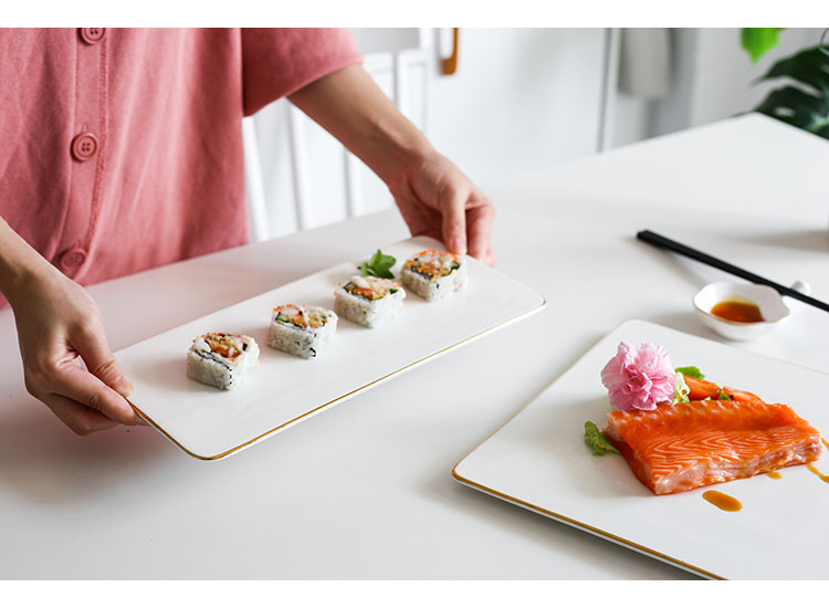 Gold-plated edge plates, ceramic Western plates, steak plates, creative Japanese sushi plates, sashimi square plates, cake flat plates, Internet celebrities pic 16